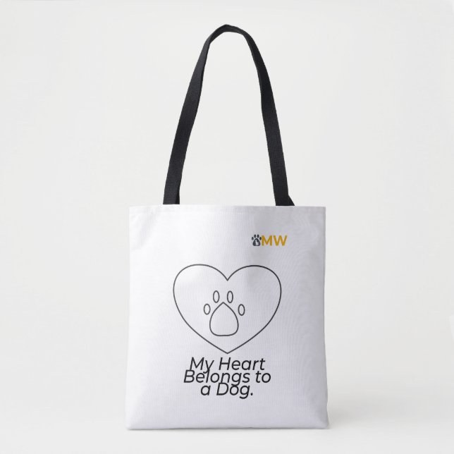 Mi corazón pertenece a una bolsa tote de perro – A (Anverso)