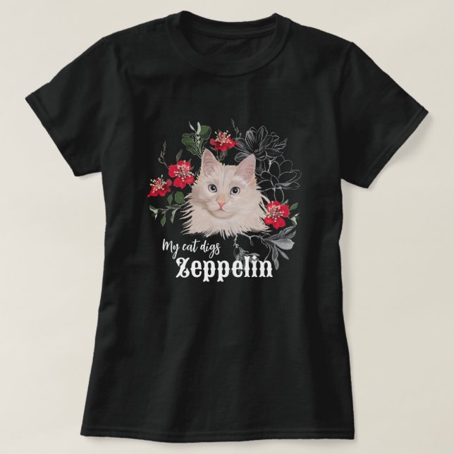 Mi gato desentierra la camiseta de Zeppelin blanco (Diseño del anverso)