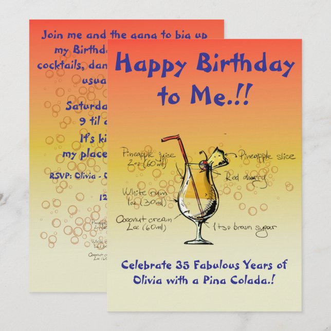 Mi invitación a la fiesta de cumpleaños de Pina Co (Anverso / Reverso)