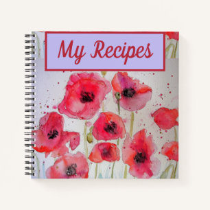 Mi libro de recetas Adormidera Flor Roja Watercolo