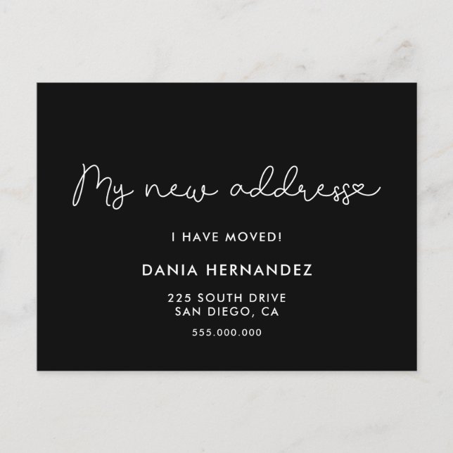 Mi nueva dirección invitación móvil Cute negro (Anverso)