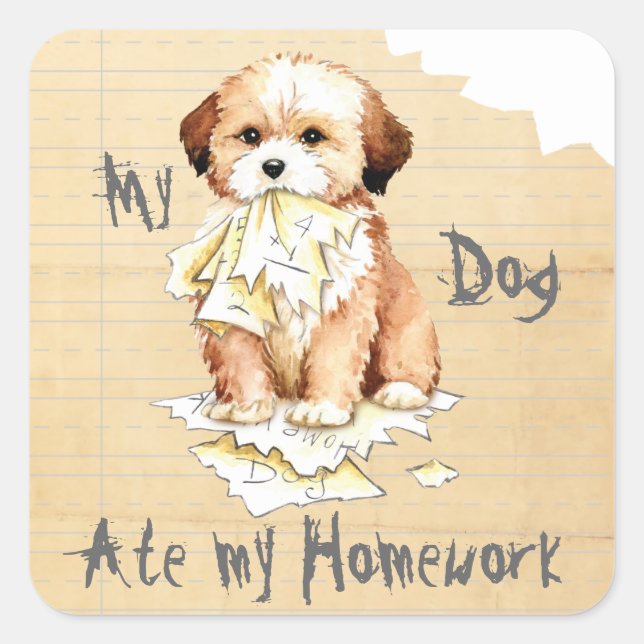 Mi Pegatina Lhasa Apso Ate my Homework Square (Anverso)