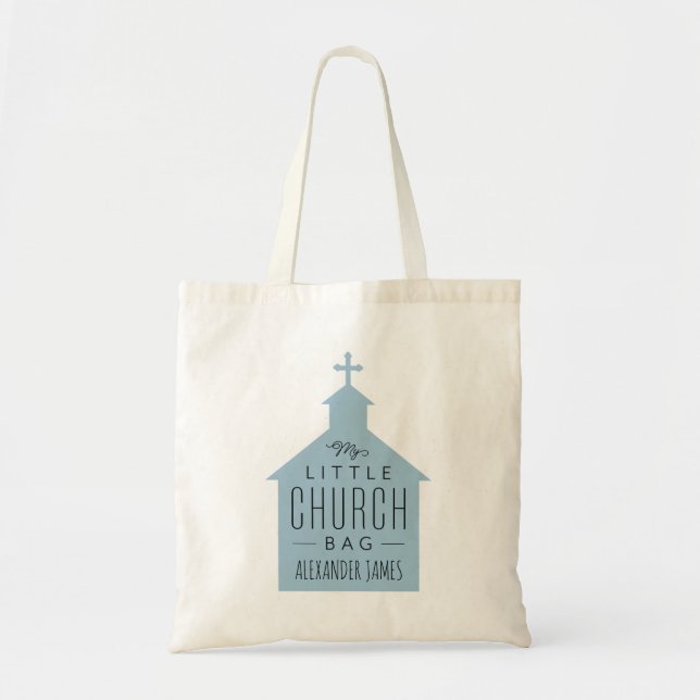 Mi pequeña bolsa de iglesia tote de un chico azul  (Frente)