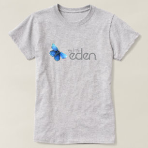 mi pequeña camiseta azul mariposa con el logo de E