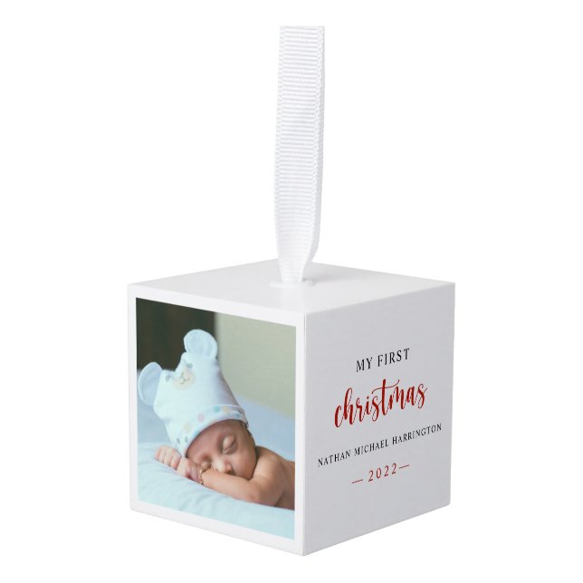 Mi primer bebé de Navidad Foto Cubo de Ornamento (Anverso en perspectiva)