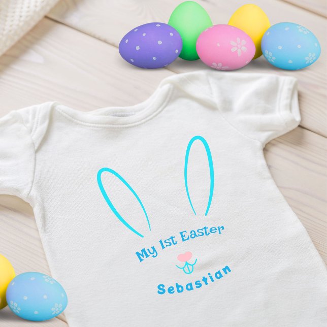 Mi primer bodi de Pascua de conejito azul para beb (Subido por el creador)