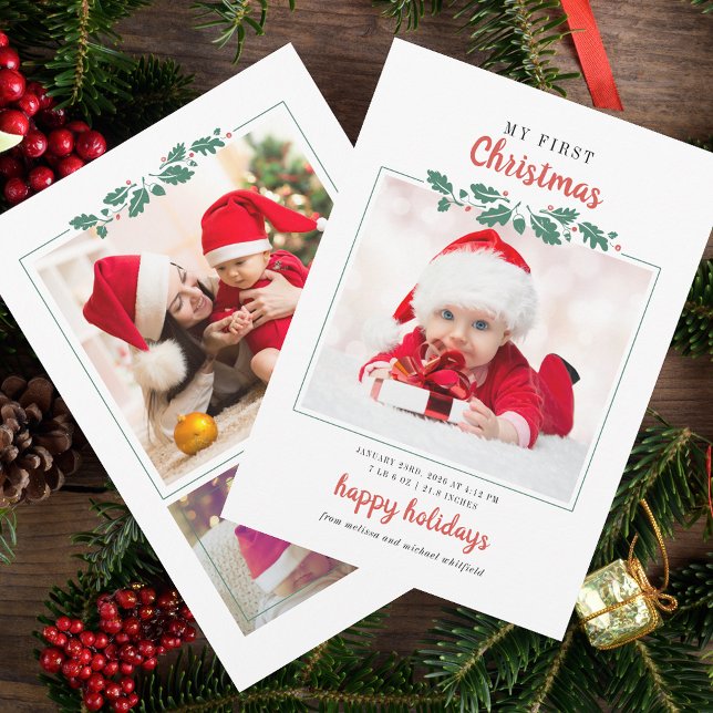 Mi primera foto del nacimiento del bebé de Navidad (First Christmas Baby Photo Collage Holiday Greetings)