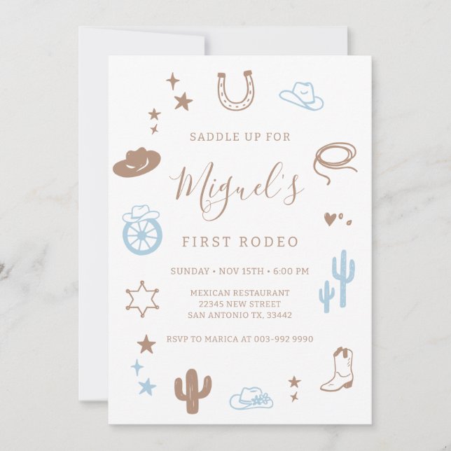 Mi Primera Invitación de Cumpleaños de Vaquero del (Anverso)