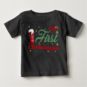 Mi Primera Navidad Bebé Negro Camiseta de Jersey F
