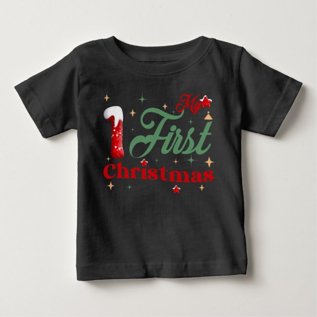 Mi Primera Navidad Bebé Negro Camiseta de Jersey F (Anverso)