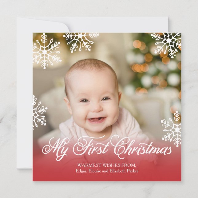 Mi Primera Navidad Rojo Gradiente Cuadrado Fiesta (Anverso)