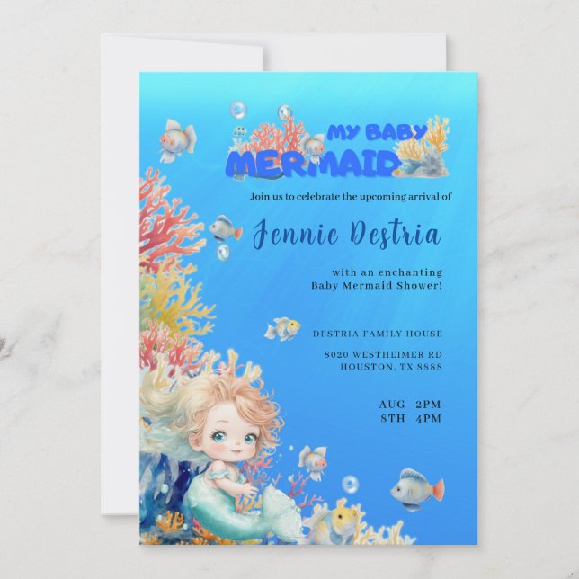 Mi sirena bebé, ducha de bebé Invitación (Anverso)