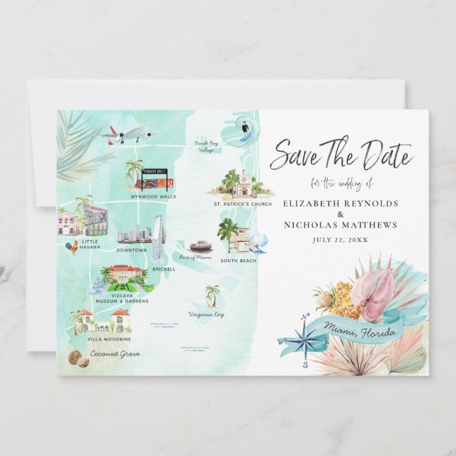 Miami Florida | Mapa Itinerario de Boda de Destino (Anverso)
