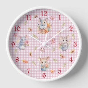 Mice encantadora en el reloj de pared rosado de Gi