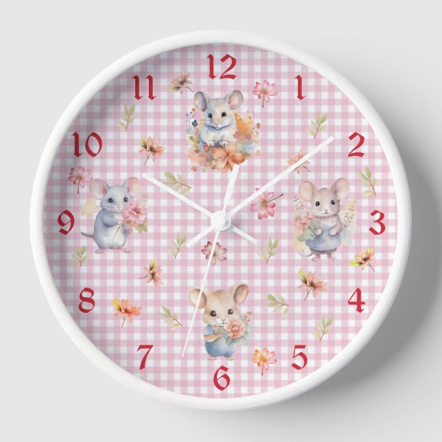 Mice encantadora en el reloj de pared rosado de Gi (Anverso)