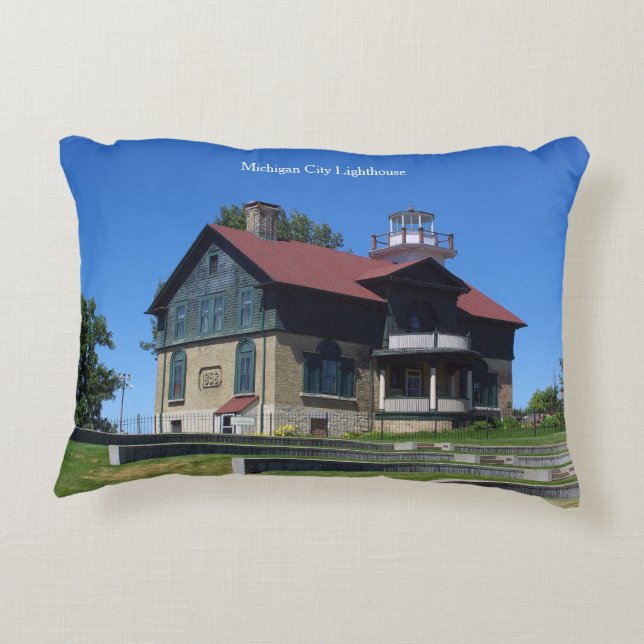Michigan City Lighthouse almohada acento (Reverso)