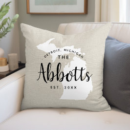 Michigan Family Monogram State Cojín decorativo