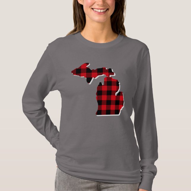 Michigan Navidades Plaid State Mapa de la camisa (Anverso)