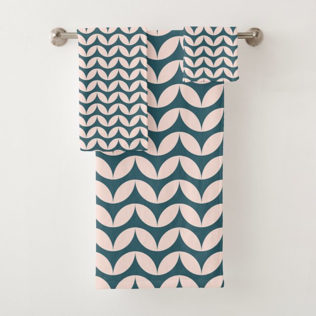 Mid Century Geometric Petal Pattern Teal Blush  (In situ)