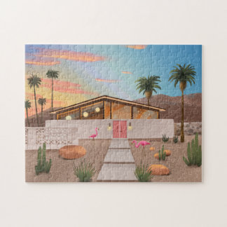 Mid Century Moderno Flamingo House Jigsaw Puzzle