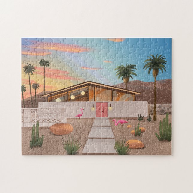 Mid Century Moderno Flamingo House Jigsaw Puzzle (Horizontal)