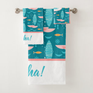 Mid Century Pink Catamaran - Blue Background