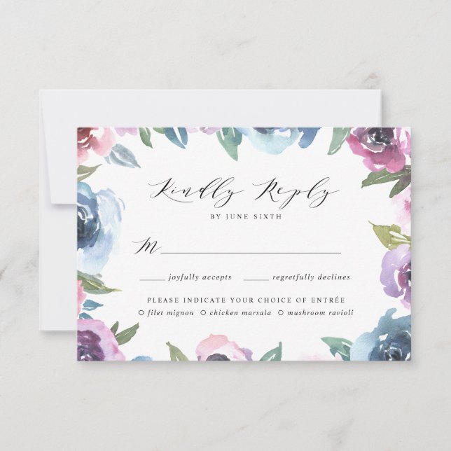 Midnight Blooms | Tarjeta de RSVP con elección de  (Anverso)