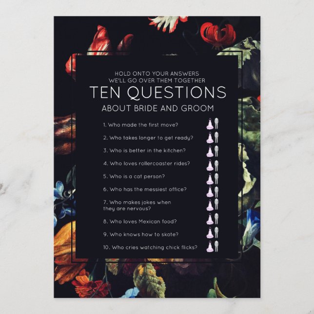 Midnight Garden Ten Preguntas Juego Boda (Anverso)