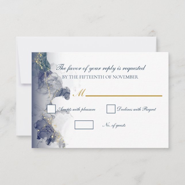 Midnight Ink & Gold Wedding RSVP Cards (Anverso)
