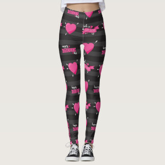 Midnight No-mance: Striped Heart & Ribbon Leggings