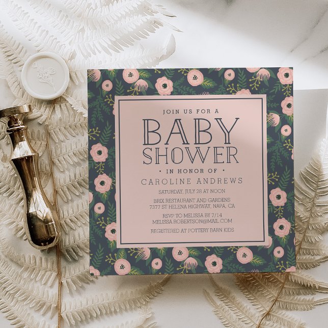 Midnight Rubor Blooms Invitación a Baby Shower (Subido por el creador)