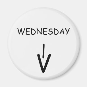 Miércoles, imán blanco redondo con flecha por Ja