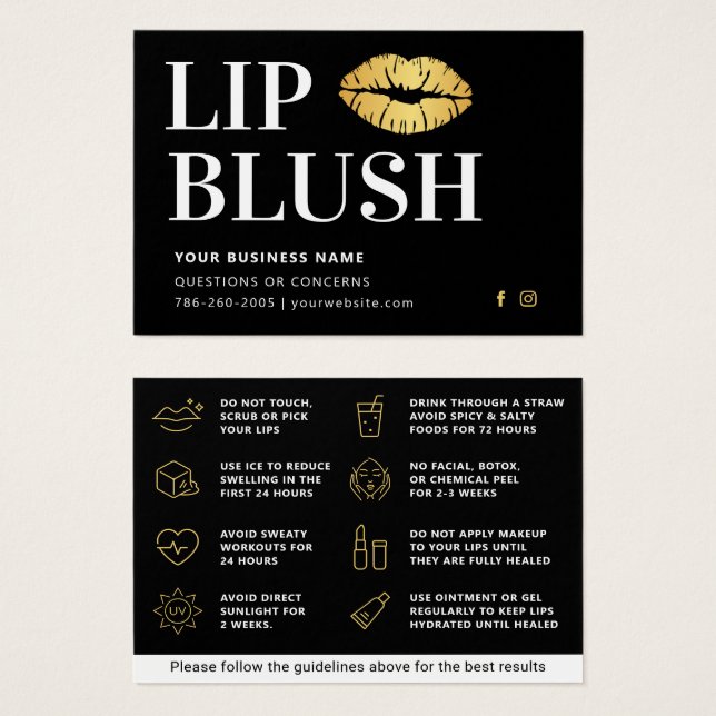 Mighty Black & Gold Lip Rubor Aftercare Card (Anverso y reverso)