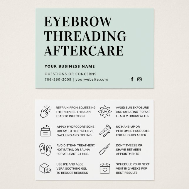 Mighty Mint Eyebrow Threading Afcare Card (Anverso y reverso)