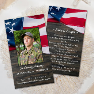 Military Funeral Prayer Card American Flag Photo