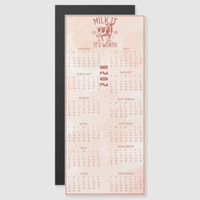 Milk It For All It's Worth 2026 Brown Calendar (Anverso/Reverso)