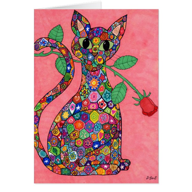 Millefiori Cat con rosa roja (Frente)