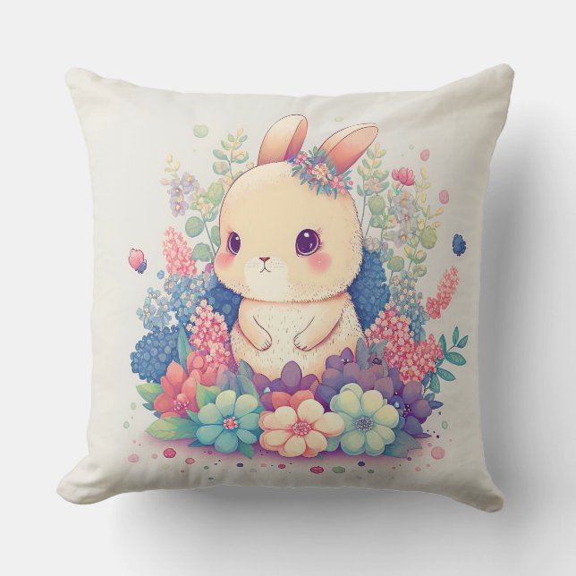 Millie Mae - Almohada de conejito lindo en flores (Anverso)