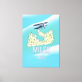 Milos, arte de afiches de viaje en el mapa de la i
