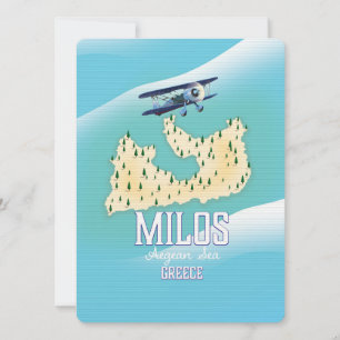 Milos, isla griega Mapa arte de póster de viaje.