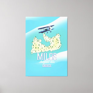 Milos, isla griega Mapa arte de póster de viaje.