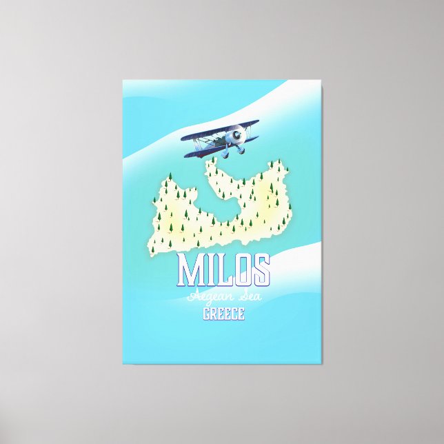 Milos, isla griega Mapa arte de póster de viaje. (Anverso)