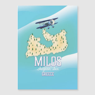 Milos, isla griega Mapa arte de póster de viaje.