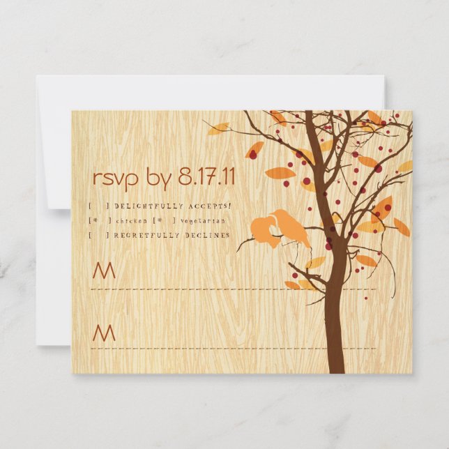Mimbre con pájaros de amor RSVP de otoño (Anverso)