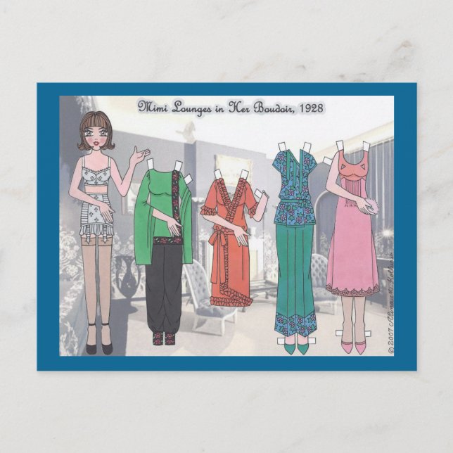 Mimi se sienta en su postal de muñeca de papel de  (Anverso)