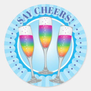 Mimosa Rainbow Champagne Glasses Round Pegatina