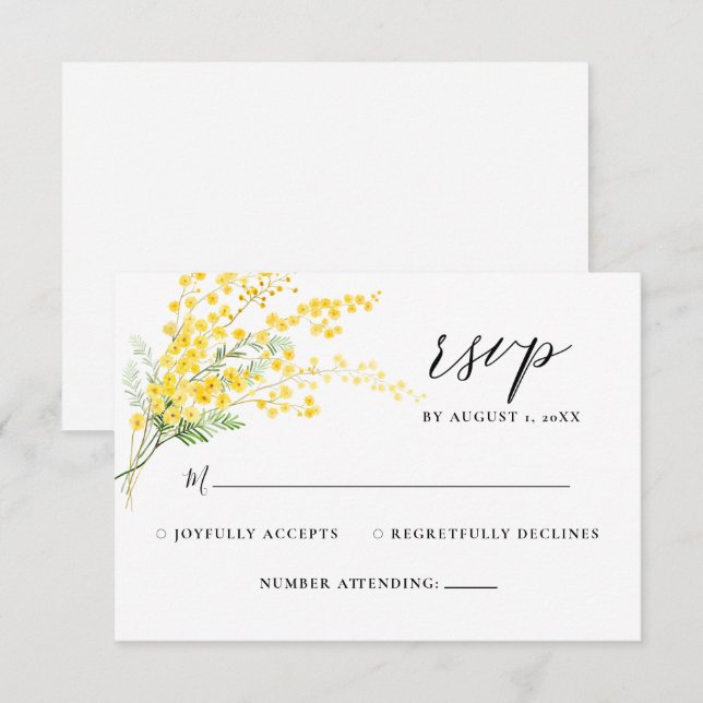 Mimosa Spring Flowers Yellow Floral Wedding RSVP (Anverso / Reverso)