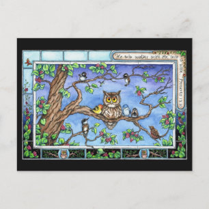 Mini Art Owl Birds Tree Scripting Cita postal