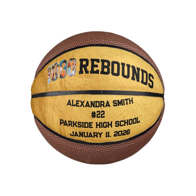 Mini Balón De Baloncesto 1000 Rebounds Career Milestone Player Team Golden (Anverso)