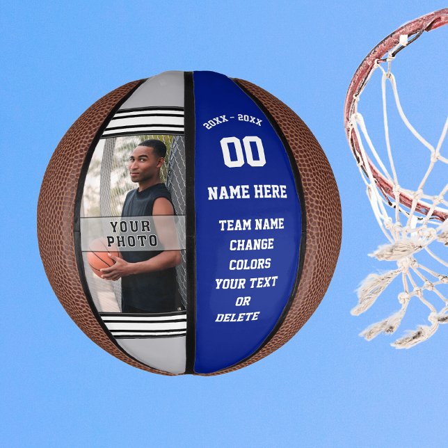 Mini Balón De Baloncesto Baloncesto Real Azul, Gris y Blanco Personalizado  (Personalized Mini Basketballs. Custom printed mini basketball. Blue and White, Mini Basketball Ball.)